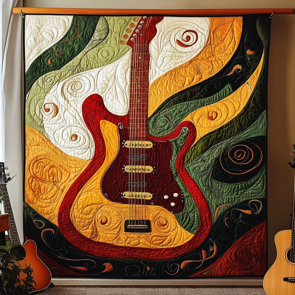 Vibrant Guitar Flame Quilted Blanket Gift Ideas For Music Lovers