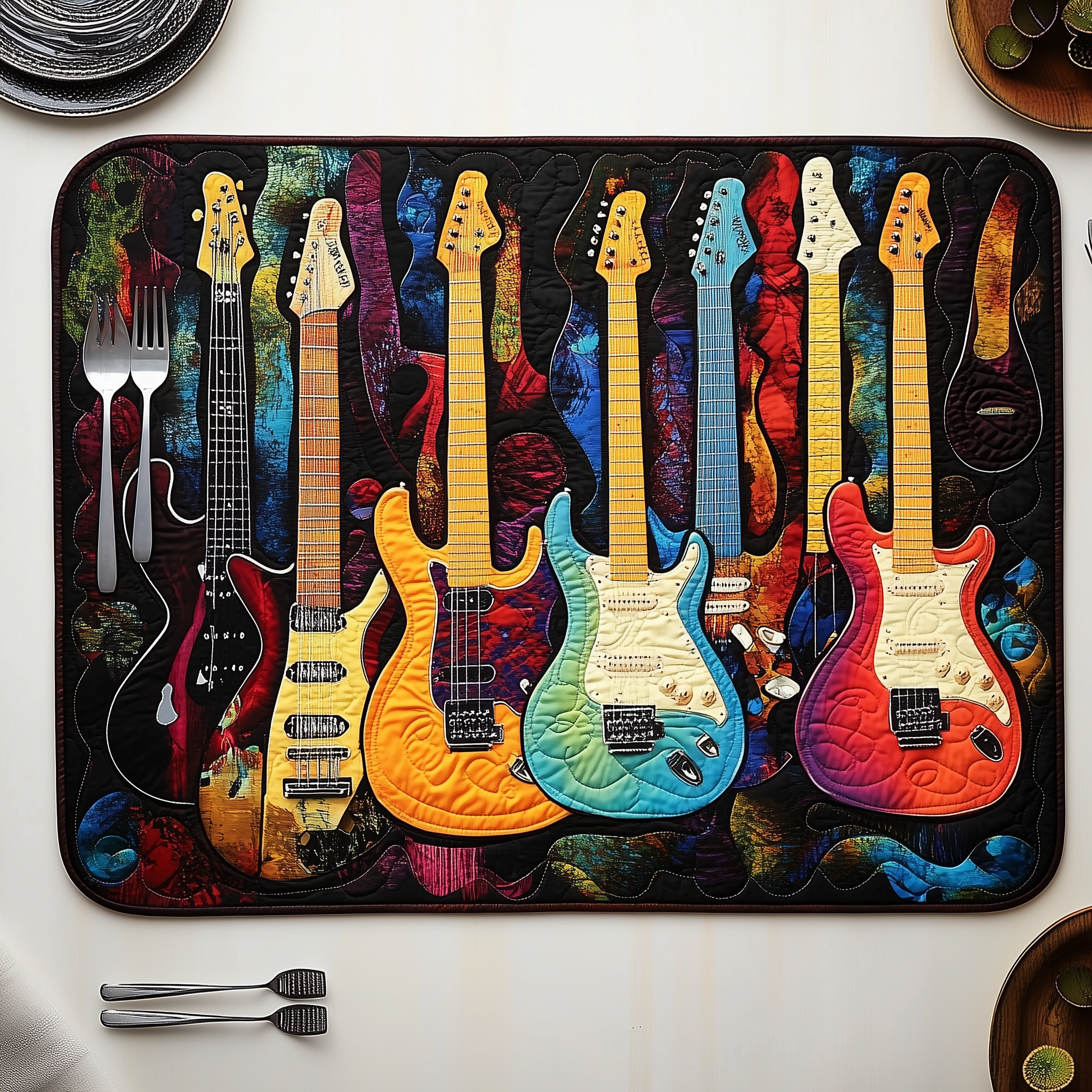 Vibrant Guitars Quilted Place Mat Christmas Gifts For Guitar Lovers For Him