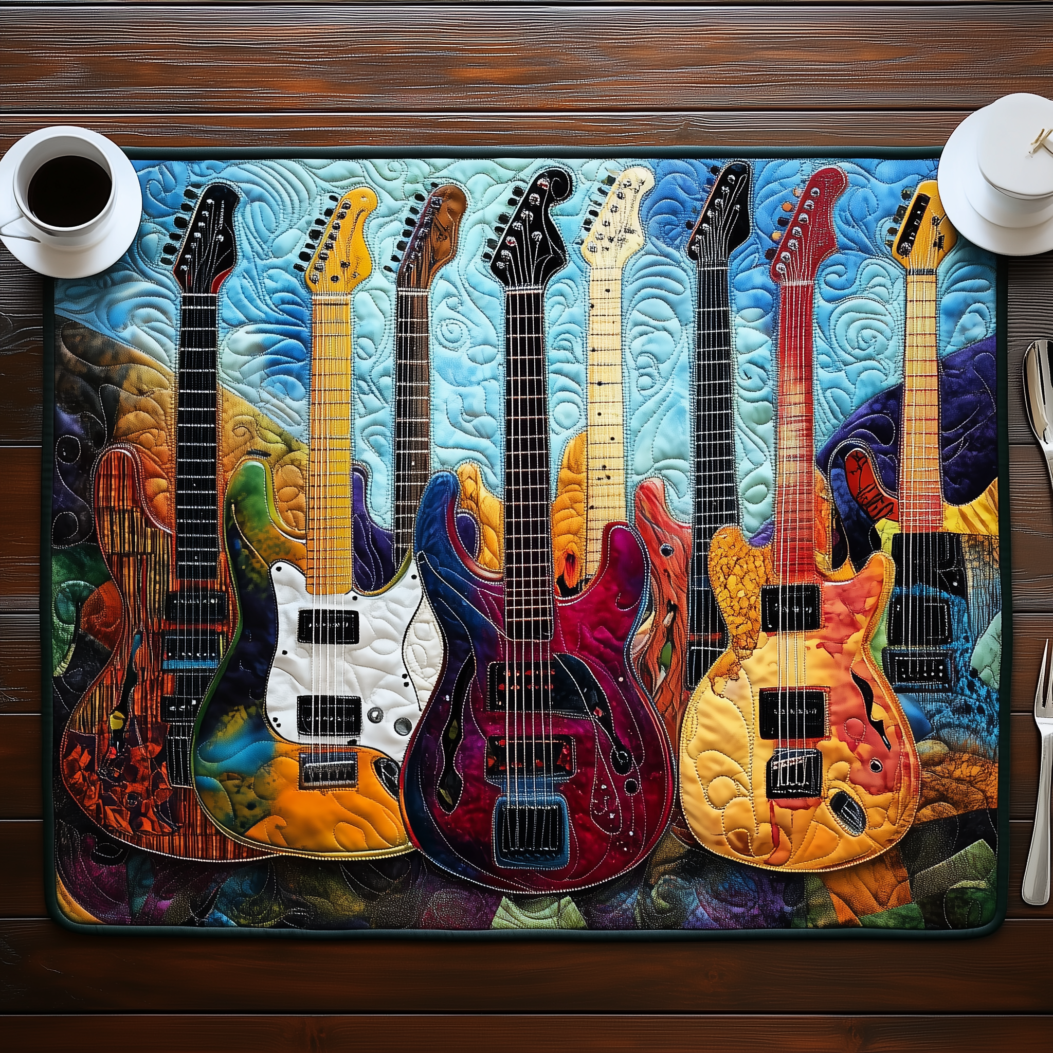 Vibrant Guitars Quilted Place Mat Christmas Holiday Secret Santa Gifts For Guitarists