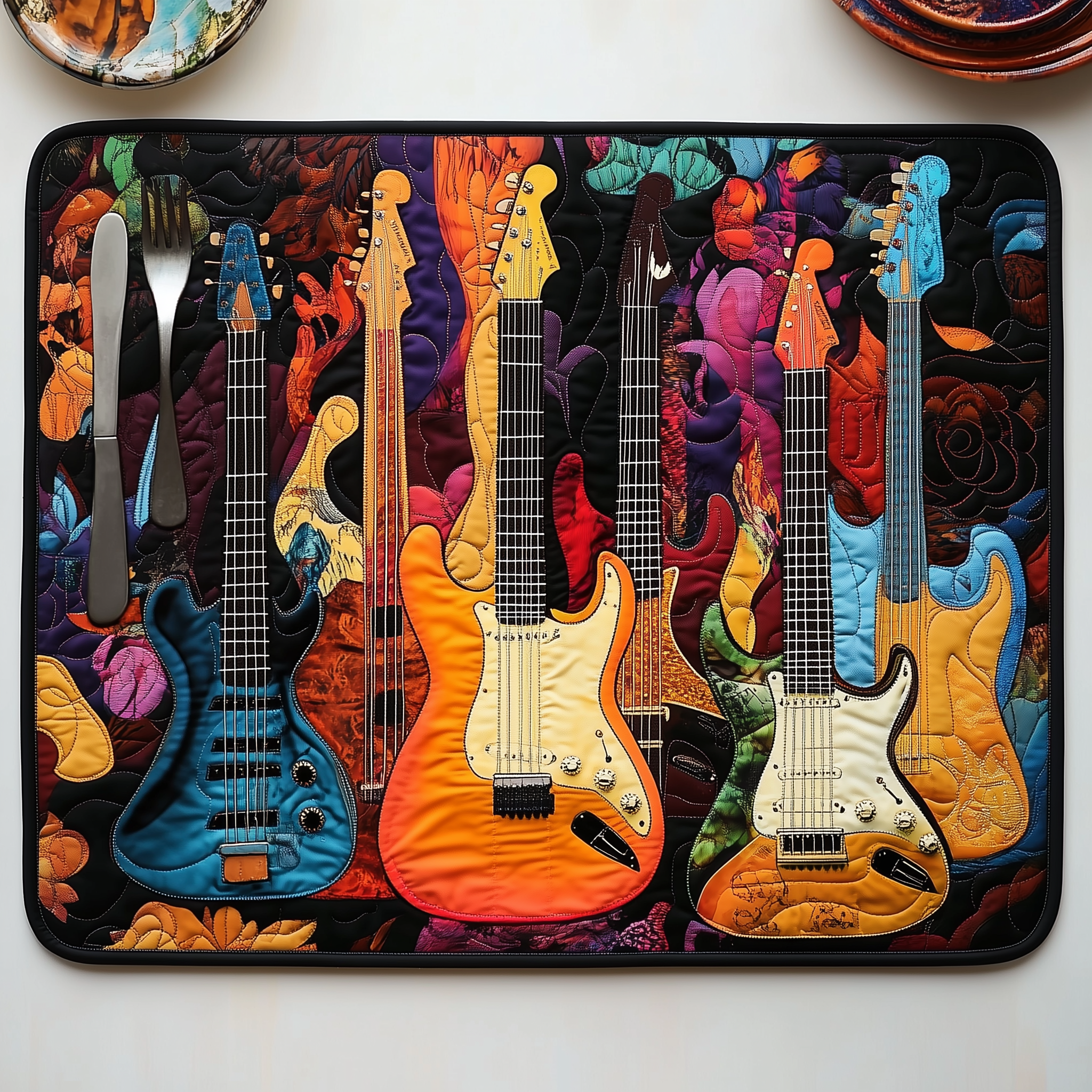 Vibrant Guitars Quilted Place Mat Modern Dining Placemat Guitar Christmas Gift Ideas