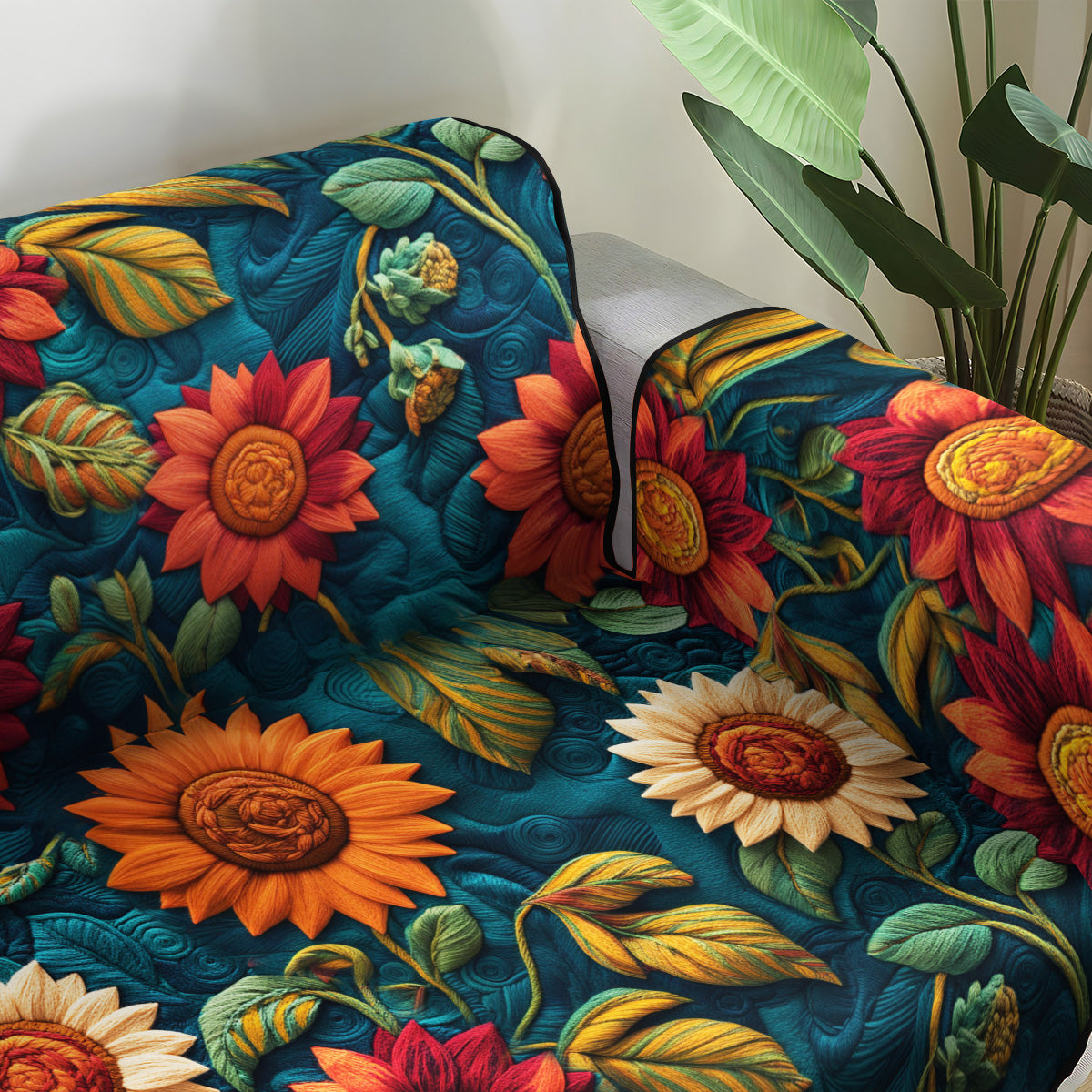 Vibrant Harvest Quilted Sofa Cover Holiday Couch Covers Sunflower Items For Gifts