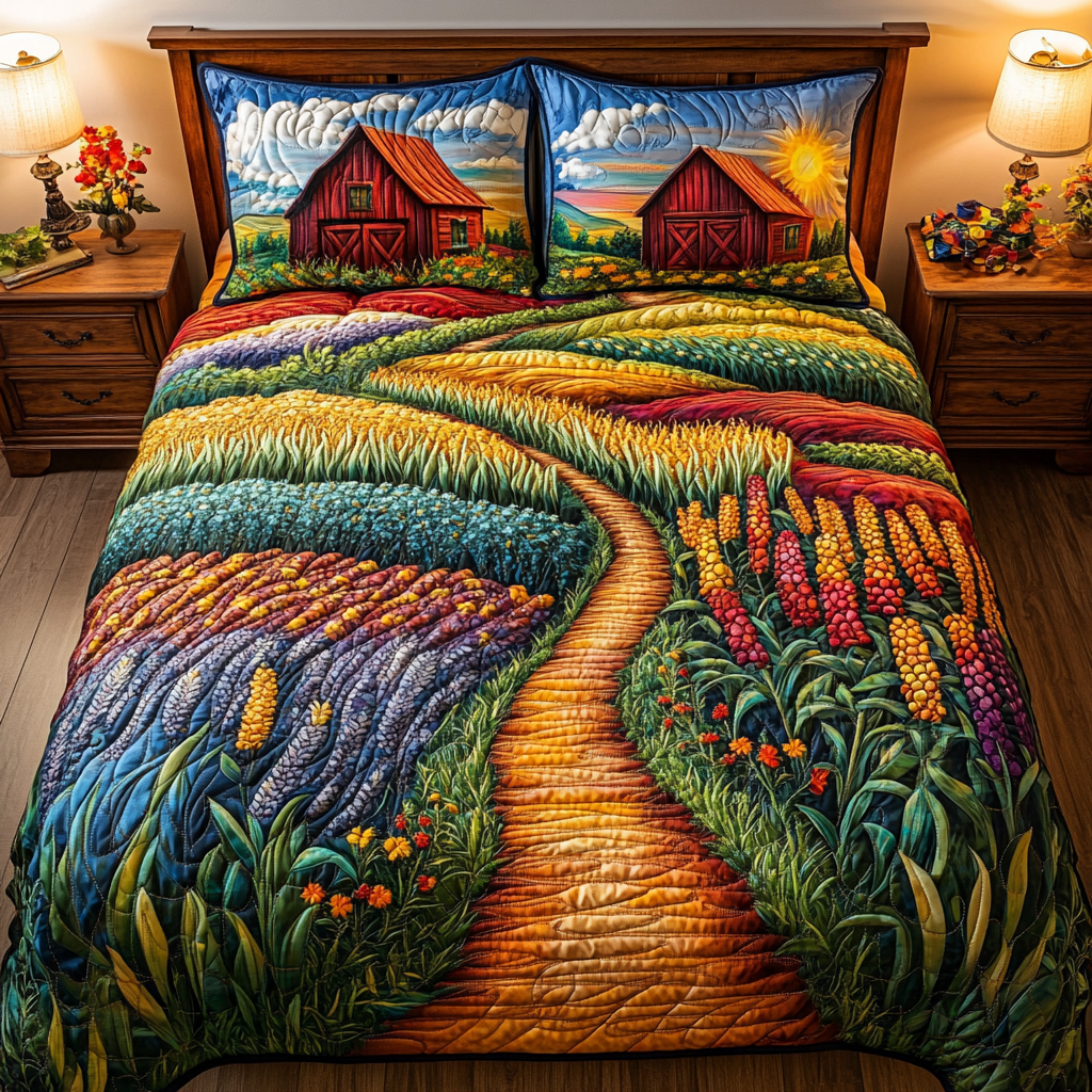 Vibrant Harvest Trails Quilted Bedding Set Farmhouse Bed Ideas Family Holiday Gifts