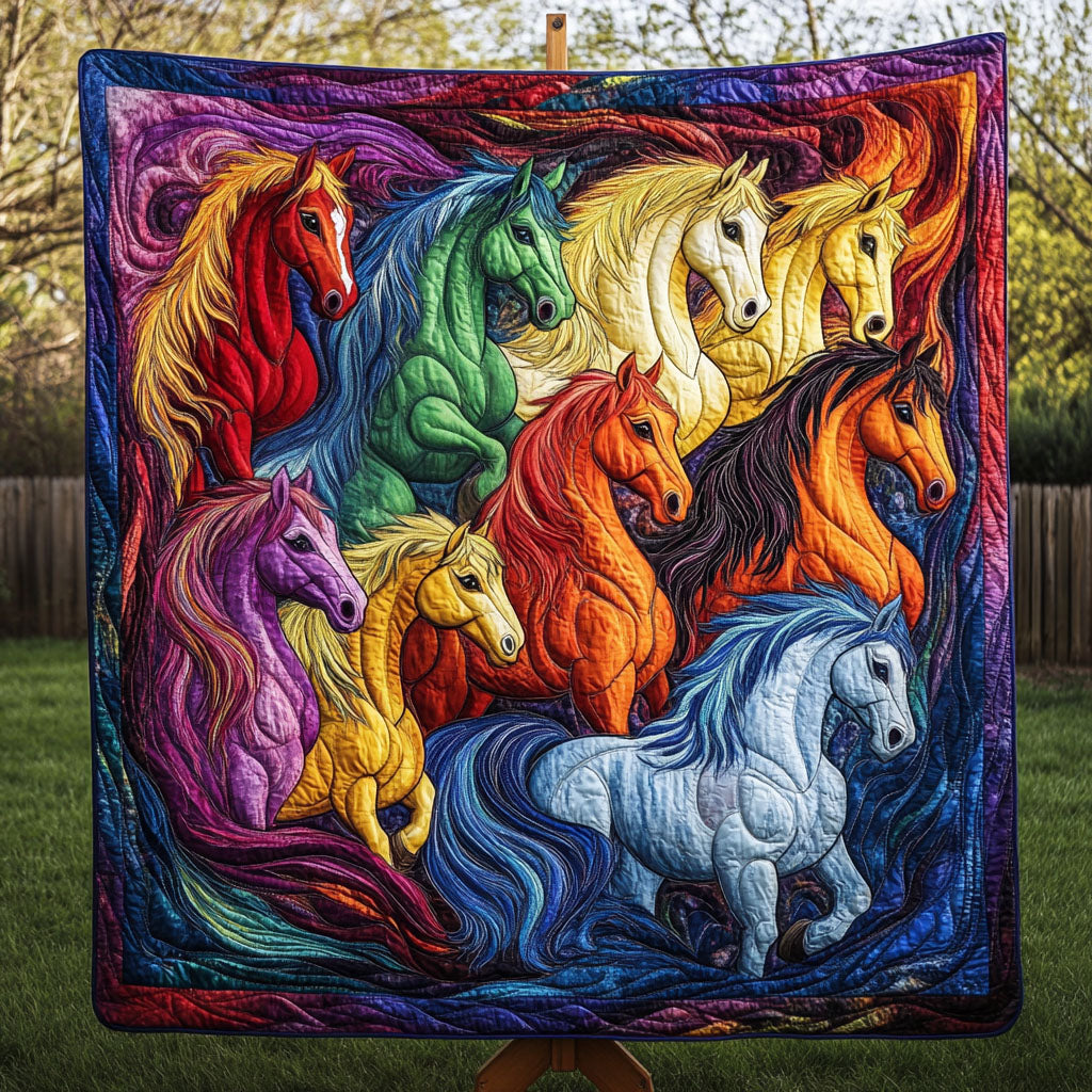Vibrant Herd Quilted Blanket Best Throw Blanket Gift For Horse Lover Woman