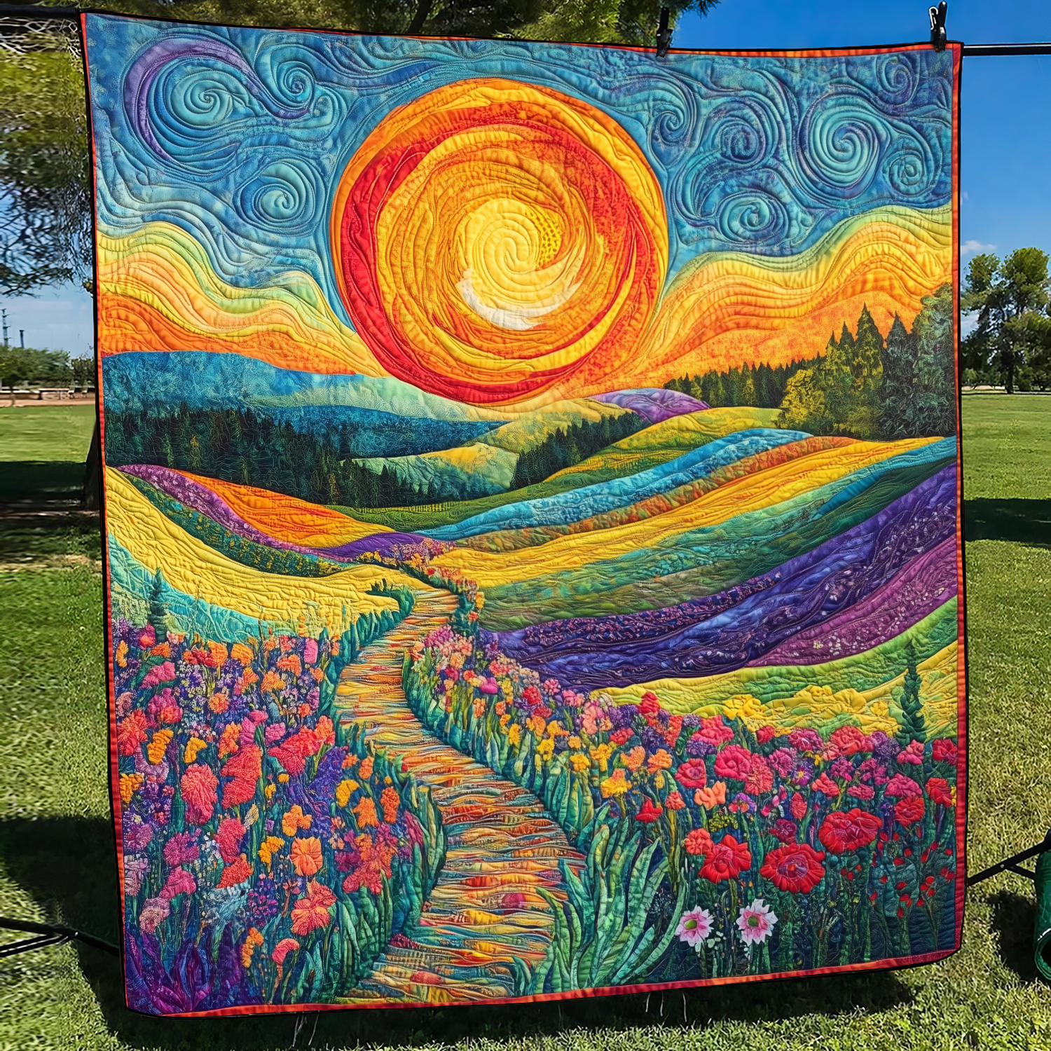 Vibrant Horizon Quilted Blanket Christmas Soft Blanket