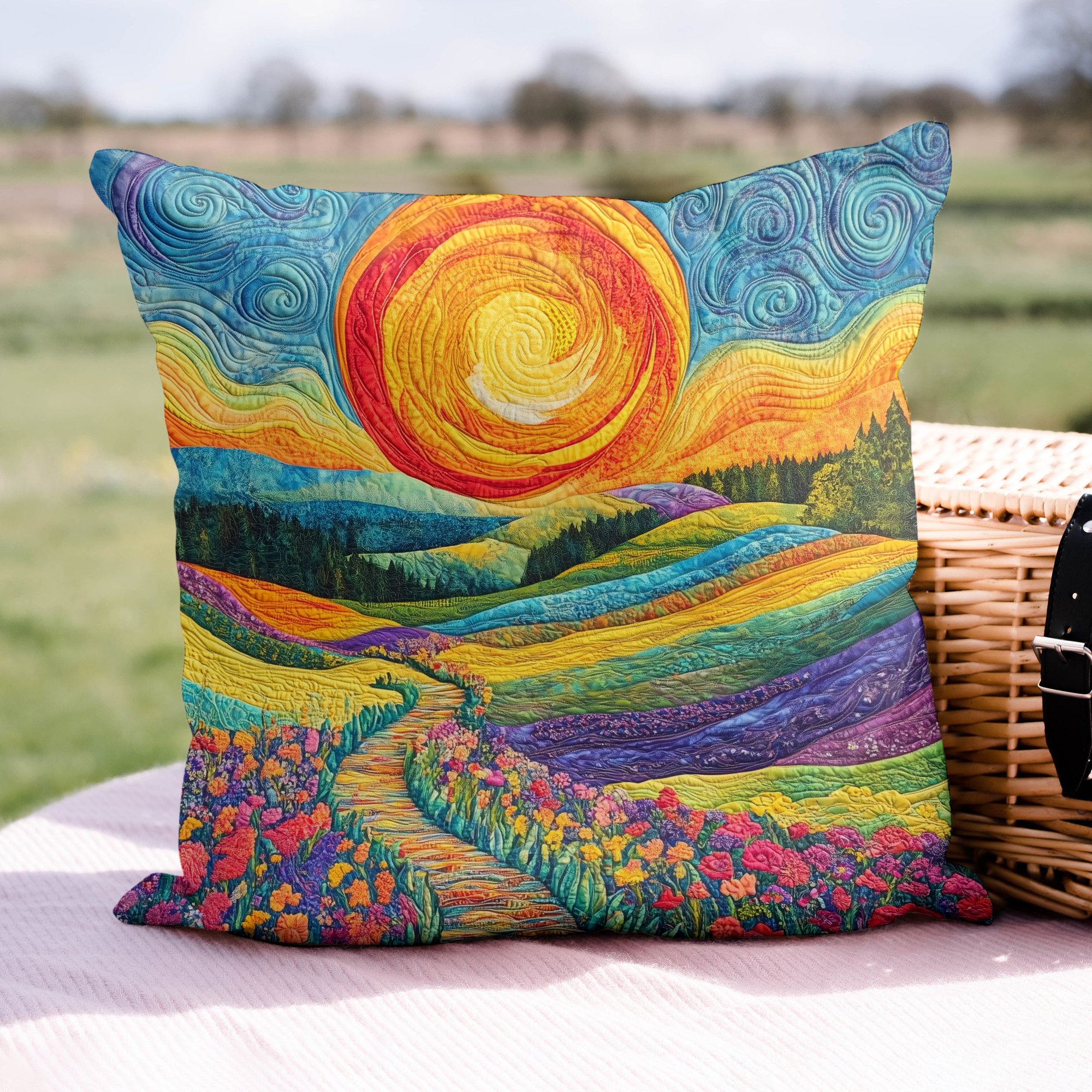 Vibrant Horizon Quilted Pillow Case Cozy Winter Cushion Cover