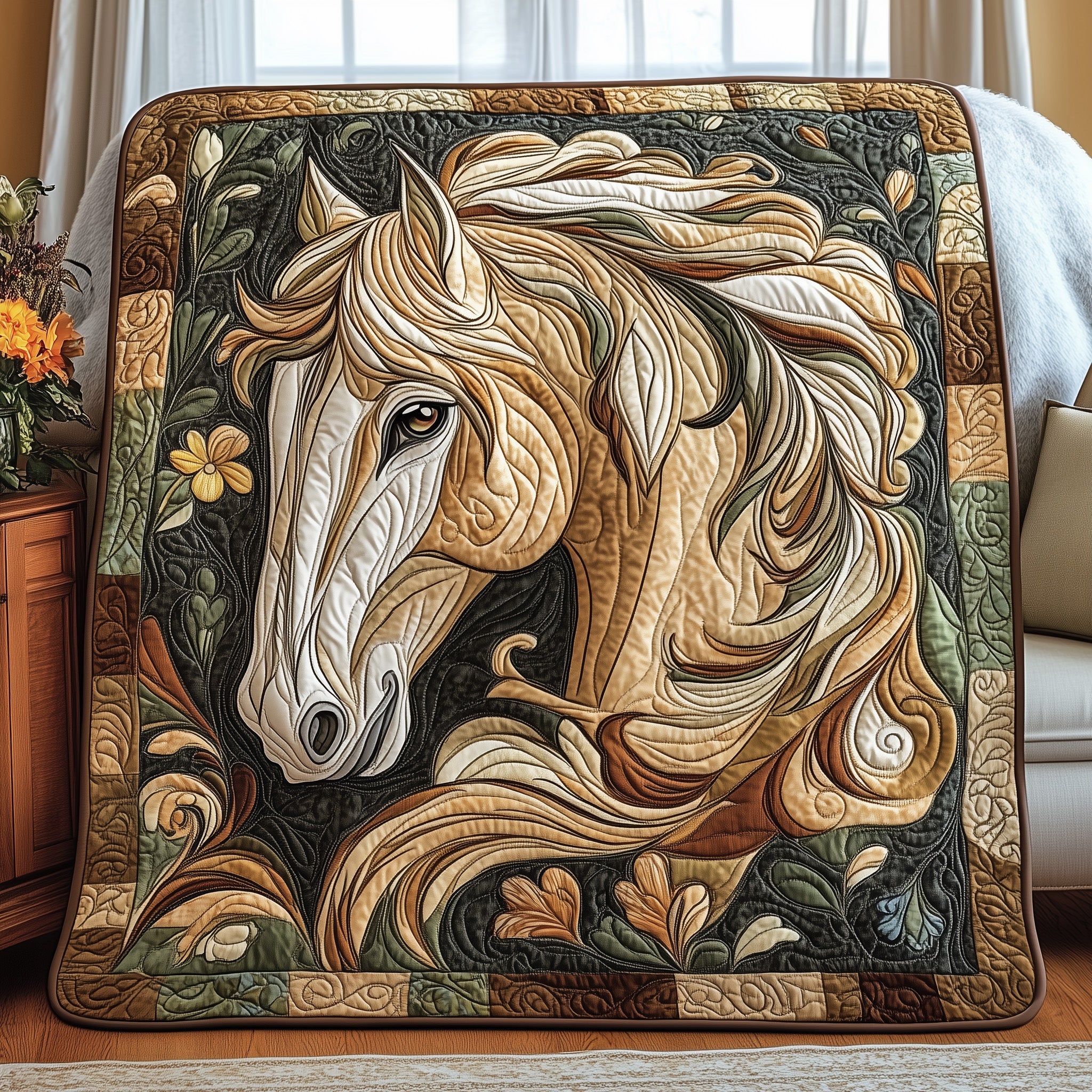 Vibrant Horse Spirit Quilted Blanket Best Couch Throw BlanketHorsey Christmas Gifts