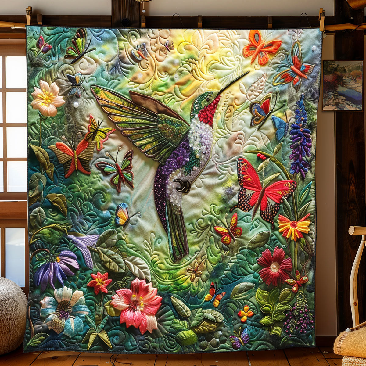 Vibrant Hummingbird Quilt Blanket Christmas Throw Blanket Daughter Presents From Mum