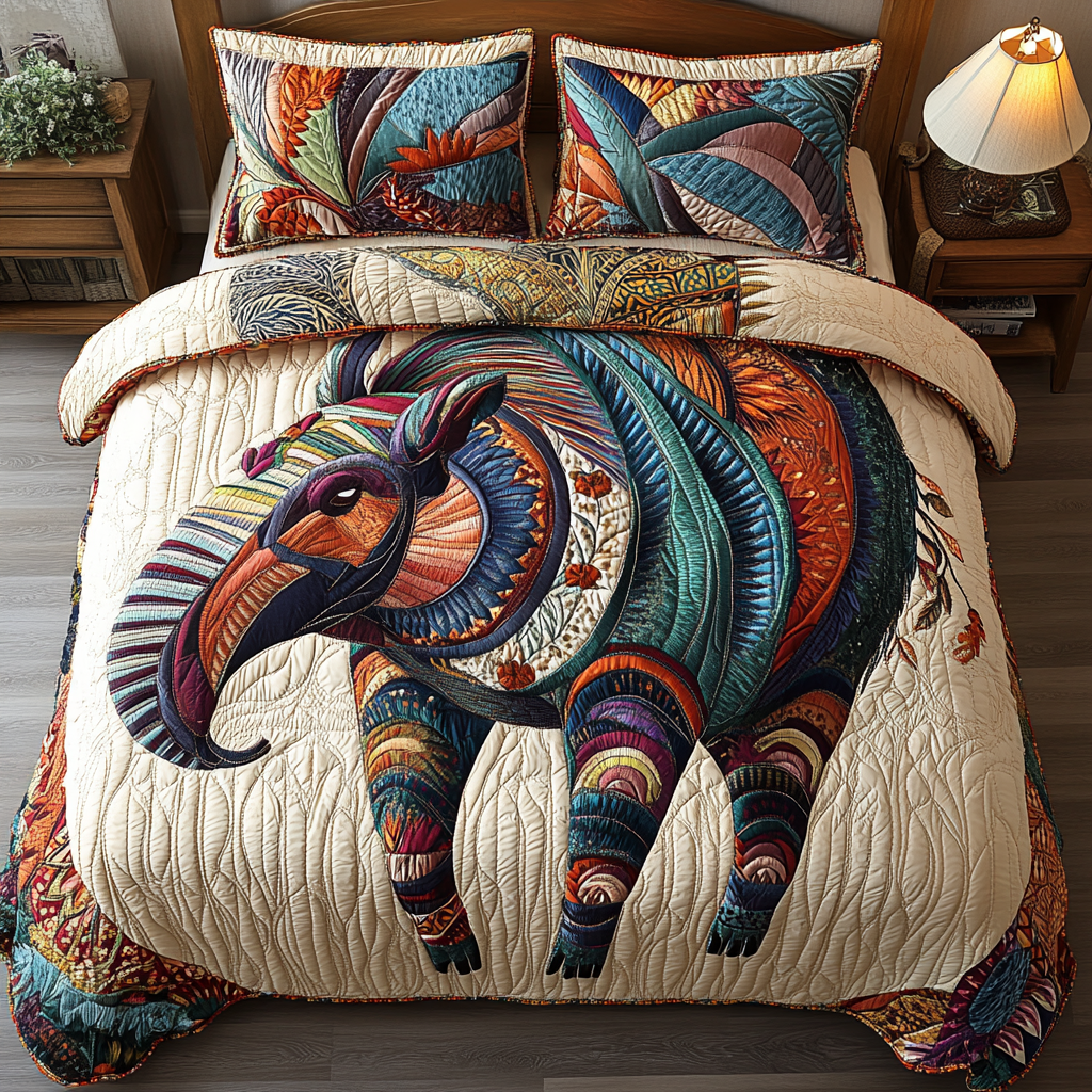 Vibrant Journey Quilted Bedding Set Aesthetic Room Decor Armadillo Animal Gifts