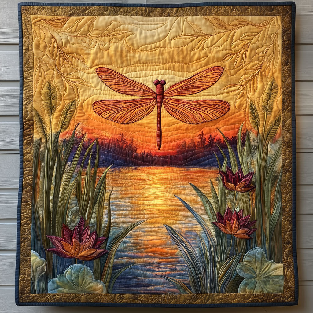 Vibrant Lotus Dragonfly Quilt Charming Quilt Blanket Gift for Festive Spirit