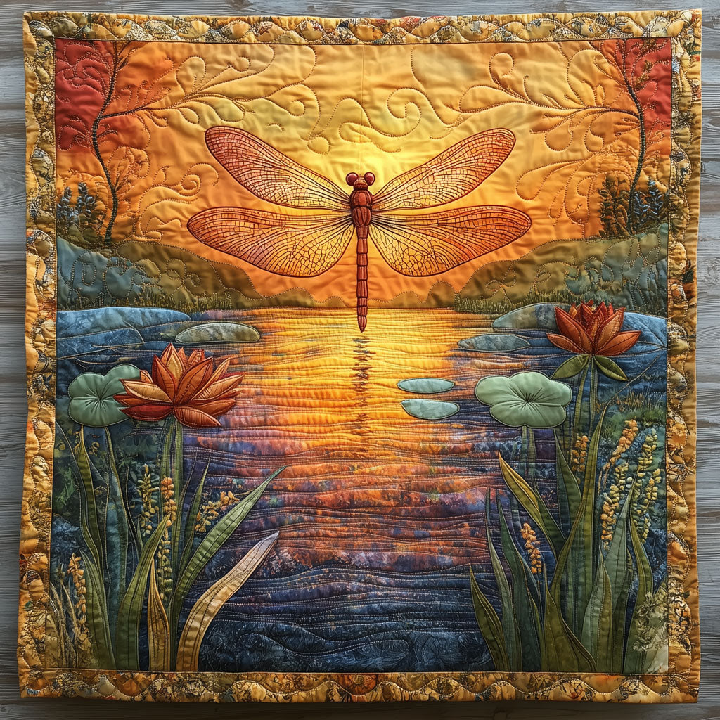 Vibrant Lotus Dragonfly Quilt Luxury Quilt Blanket with Decorative Stitching