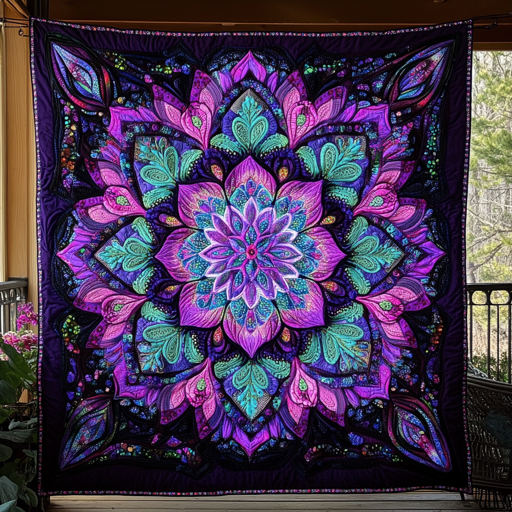 Vibrant Lotus Dream Quilted Blanket Best Christmas Gifts
