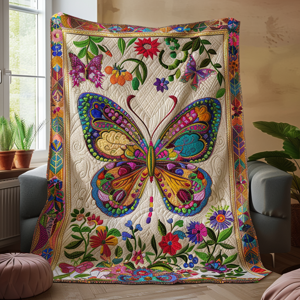 Vibrant Mandala Butterfly Quilted Blanket Gift For Butterfly Lover