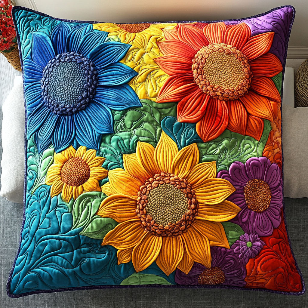 Vibrant Meadow Quilted Pillow Case Nice Pillow Covers Sunflower Gift Items