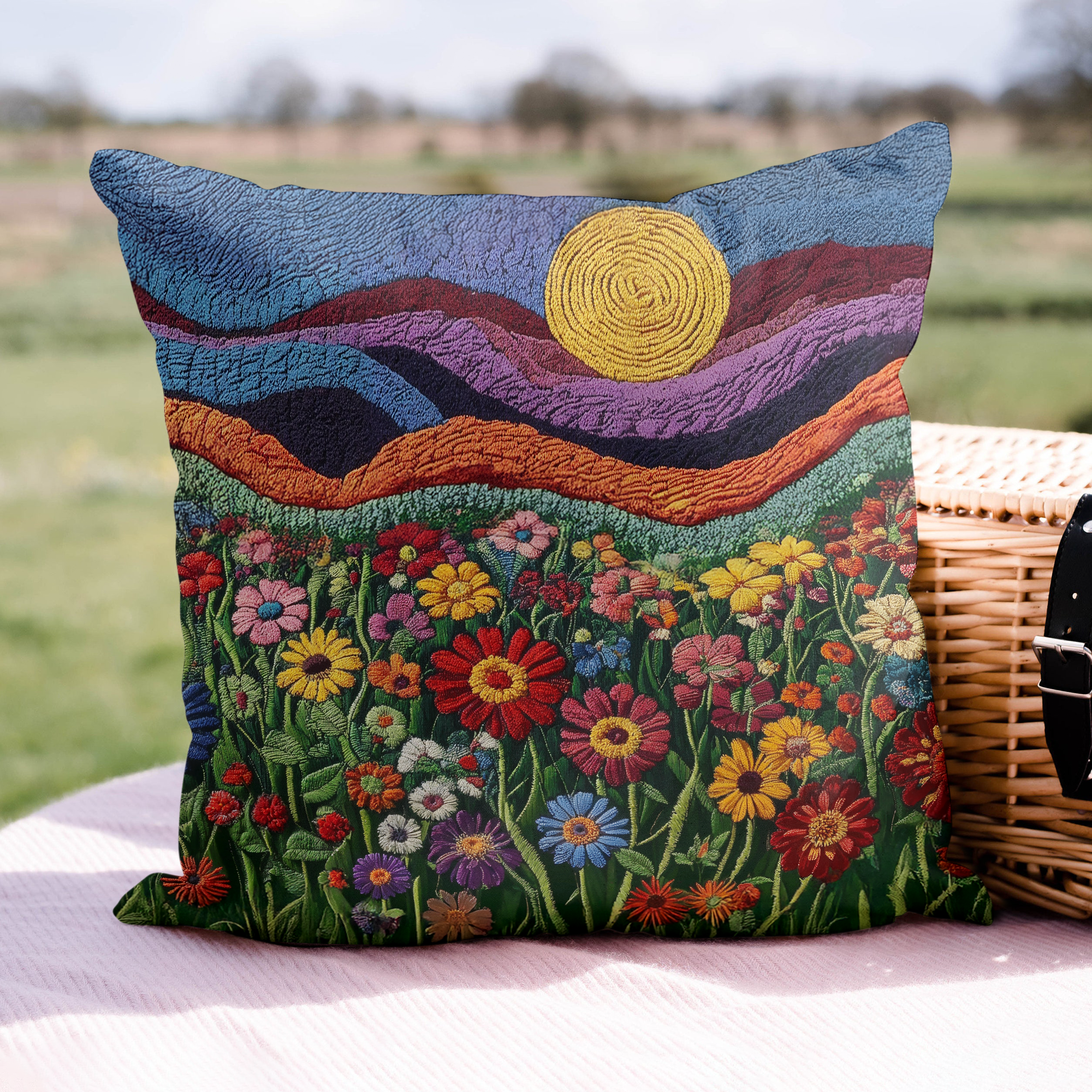 Vibrant Meadows Quilted Pillow Case Elegant Holiday Pillow Cover