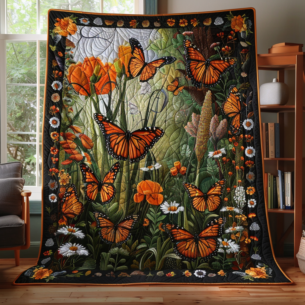 Vibrant Monarch Butterflies Quilted Blanket Butterfly Gifts For Her