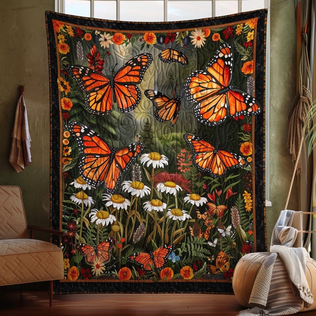 Vibrant Monarch Butterflies Quilted Blanket Butterfly Gifts For Her