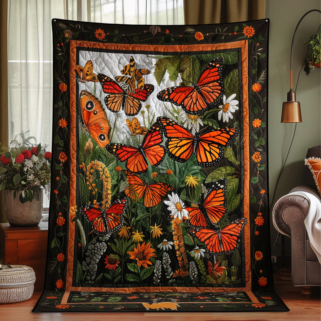 Vibrant Monarch Butterflies Quilted Blanket Gift For Butterfly Lover