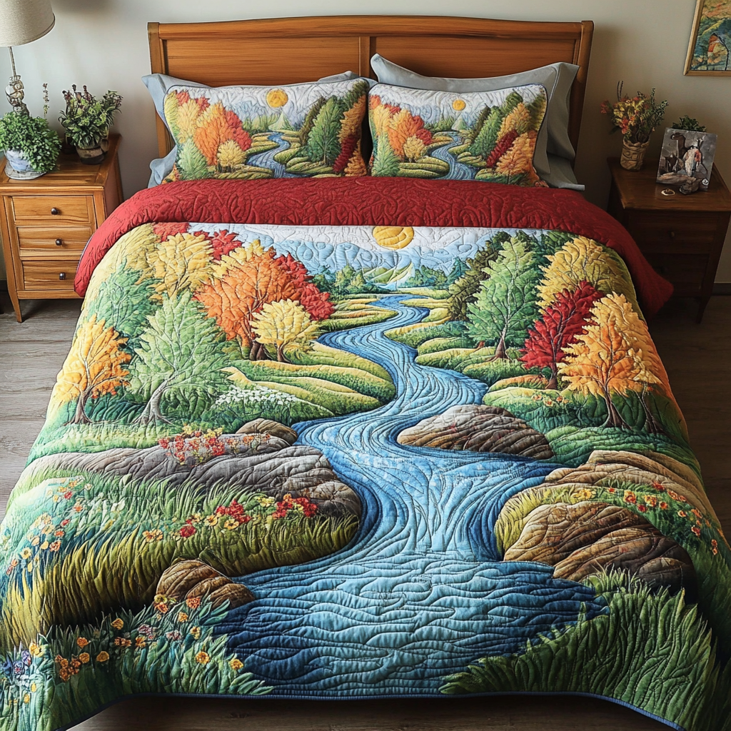 Vibrant Nature Quilted Bedding Set Elegant Bed Linen Set for Cozy Nights
