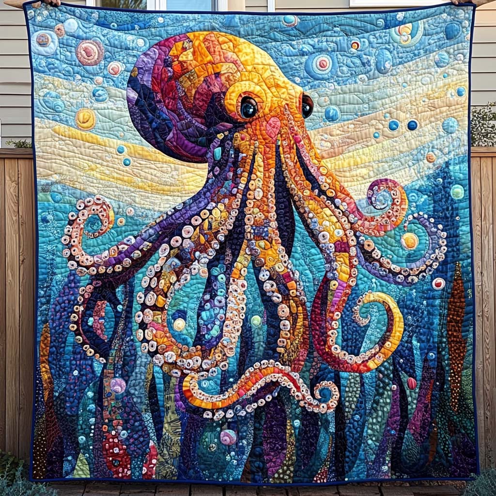 Vibrant Octopus Quilted Blanket  Octopus Blanket Cute Gifts For Friends