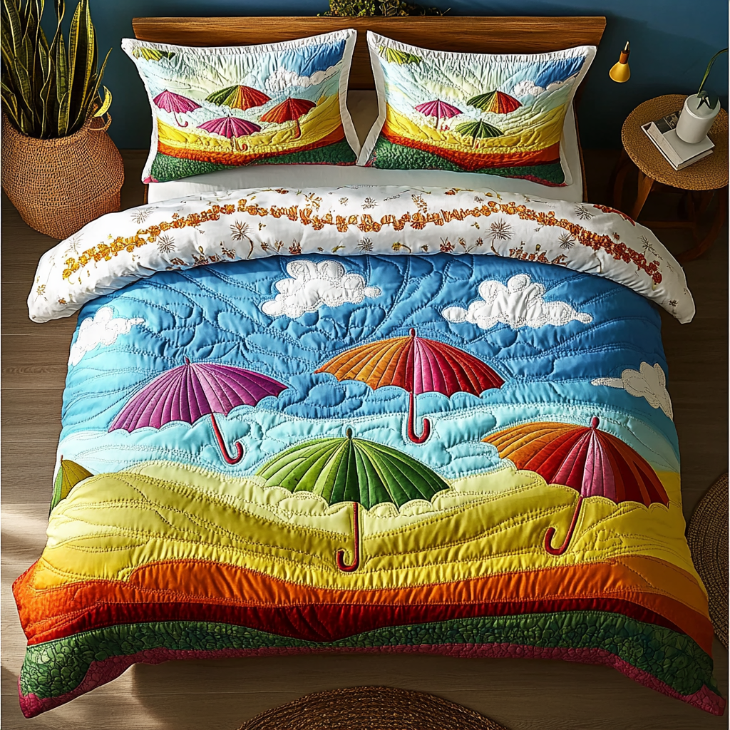 Vibrant Parasol Quilted Bedding Set Beautiful Printed Bedding Set for Home Aesthetics