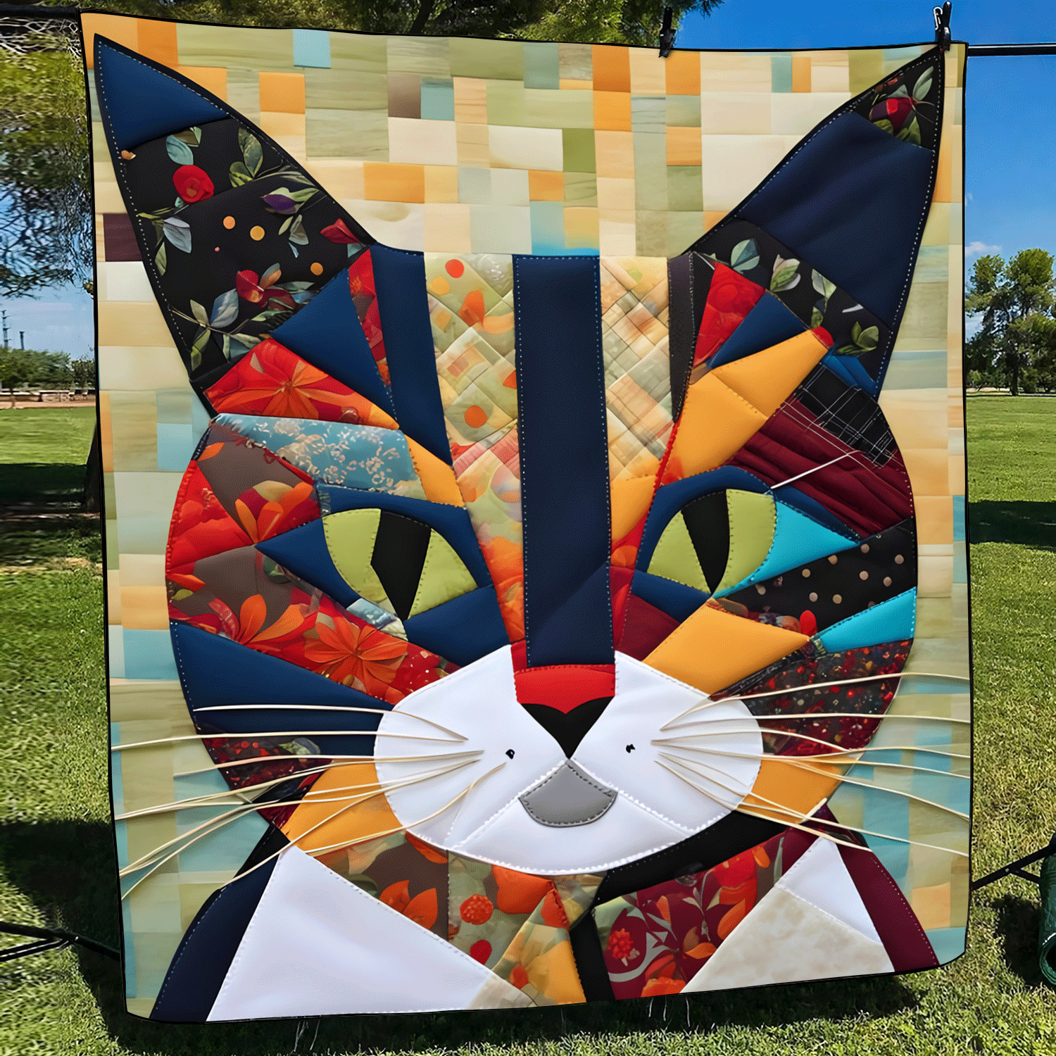Vibrant Paws Quilted Blanket Novelty Gifts For Cat Lovers
