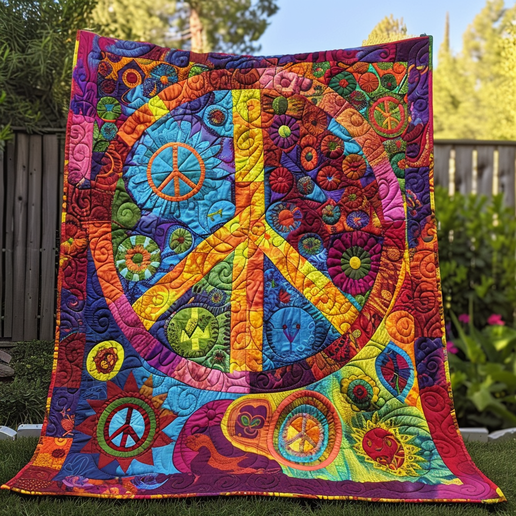 Vibrant Peace Sign Quilted Blanket Cute Blankets For Her