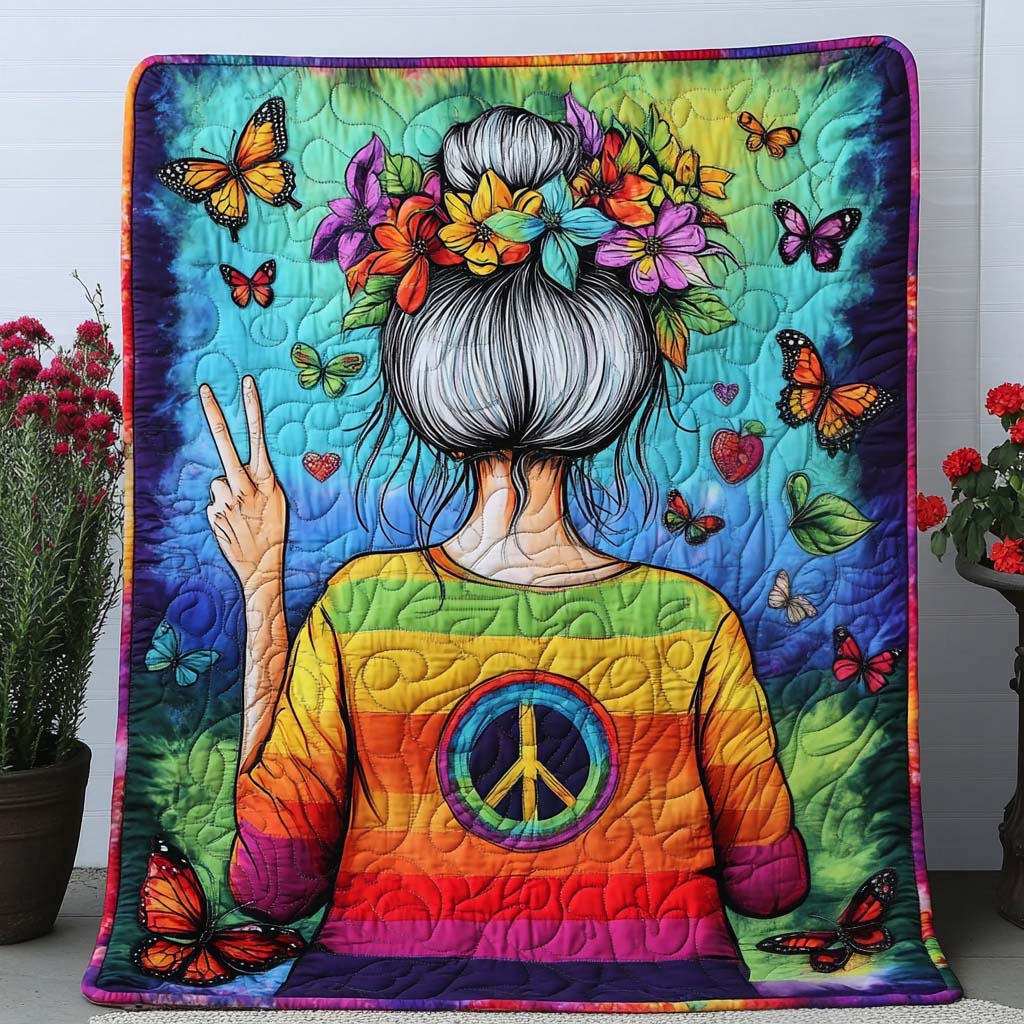 Vibrant Peace Vibes Quilted Blanket Nice Throw Blanket Novelty Dragon Gifts