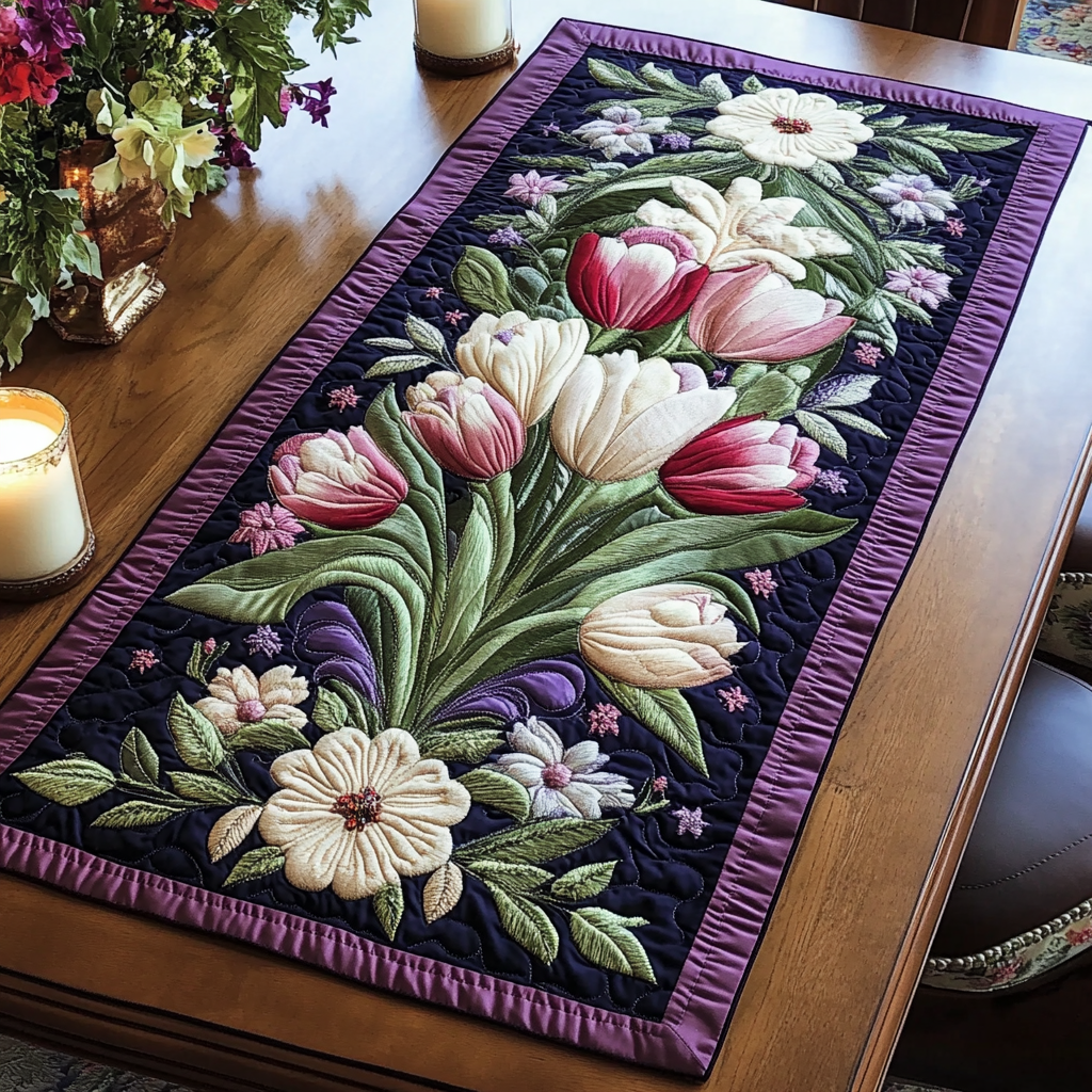 Vibrant Petals Quilted Table Runner Dining Table Ideas Tulip Gifts For Family
