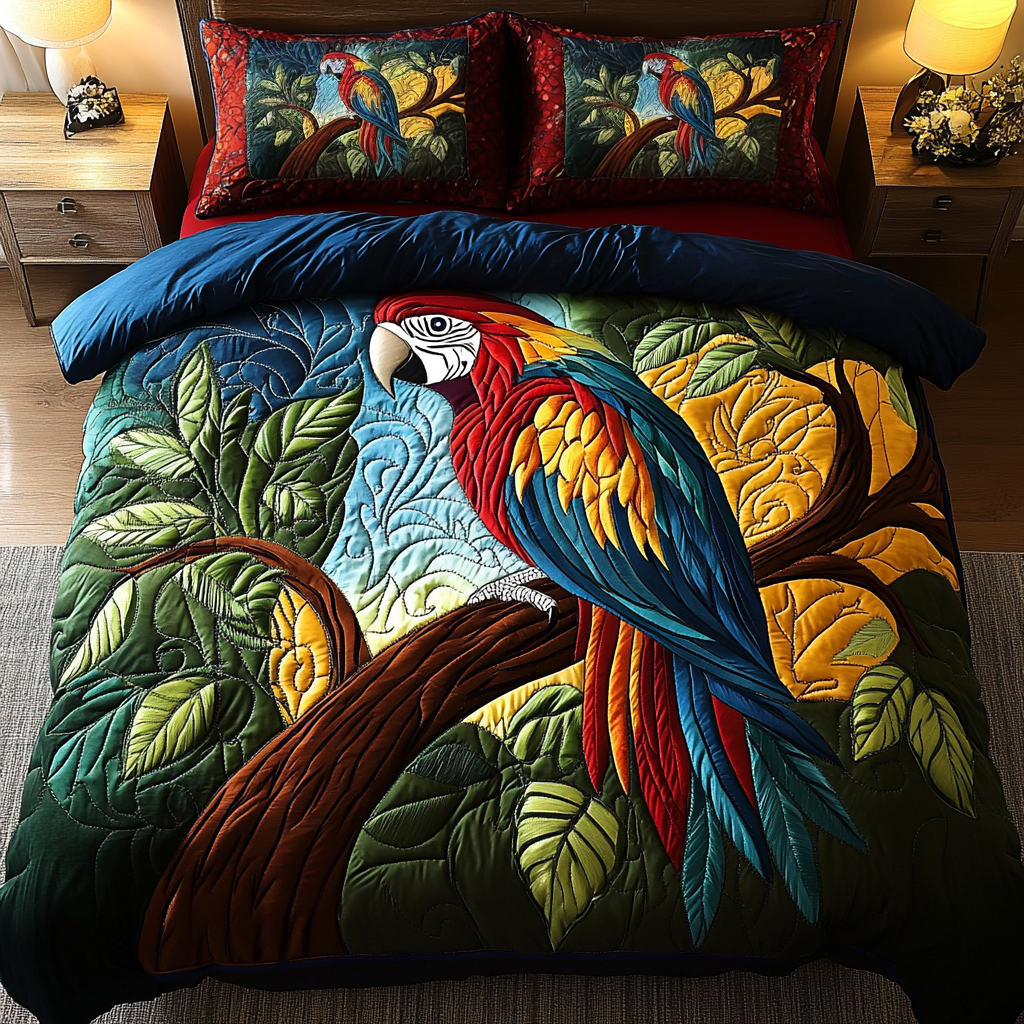 Vibrant Plume Quilted Bedding Set King Size Duvet Cover Father's Day Presents From Daughter