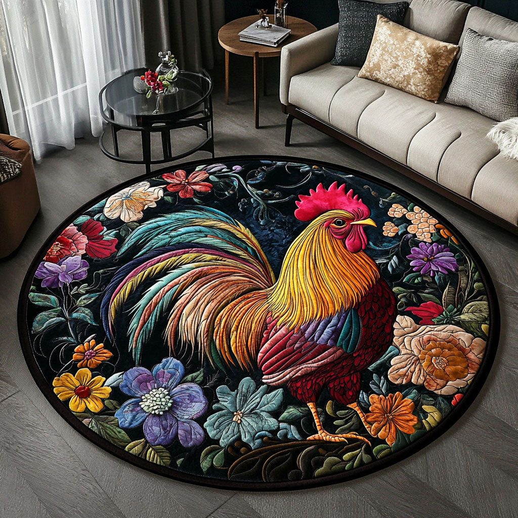 Vibrant Rooster Quilted Round Mat Entryway Ideas Birthday Present For A Farmer