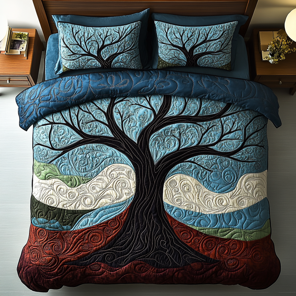 Vibrant Roots Quilted Bedding Set Cute Room Decor Tree Of Life Christmas Gifts