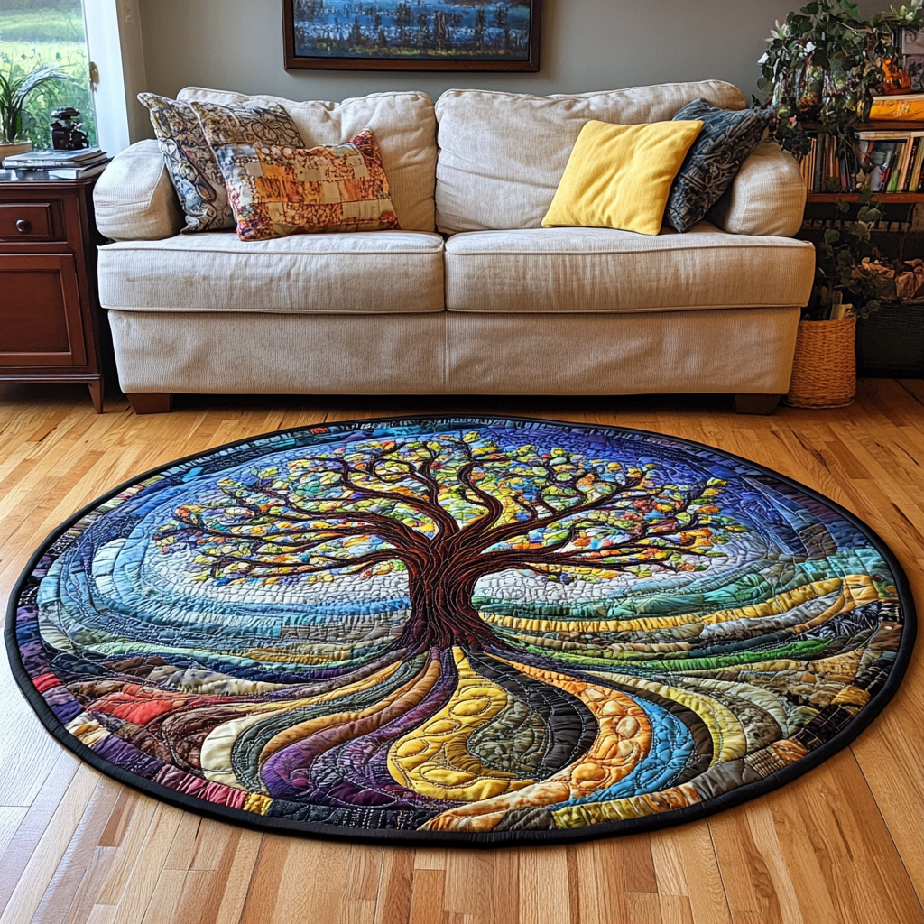 Vibrant Roots Tree Quilted Round Mat Entryway Rug Ideas Christmas Presents For First Time Grandparents
