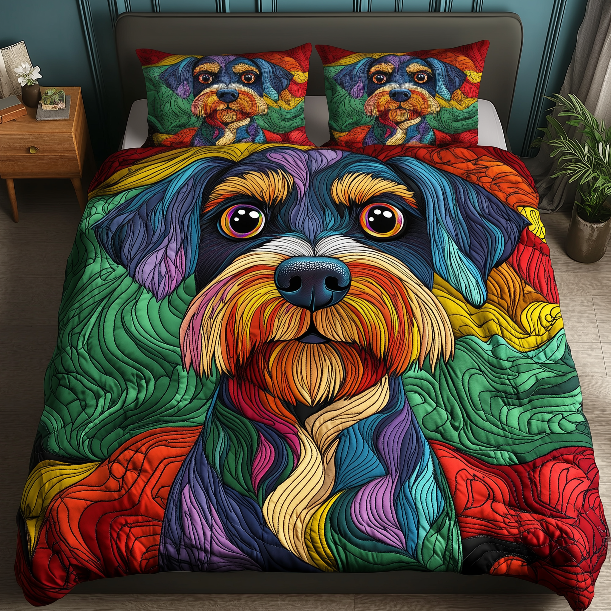 Vibrant Schnauzer Quilted Bedding Set Christmas Bedding Set Christmas Gifts For Couples