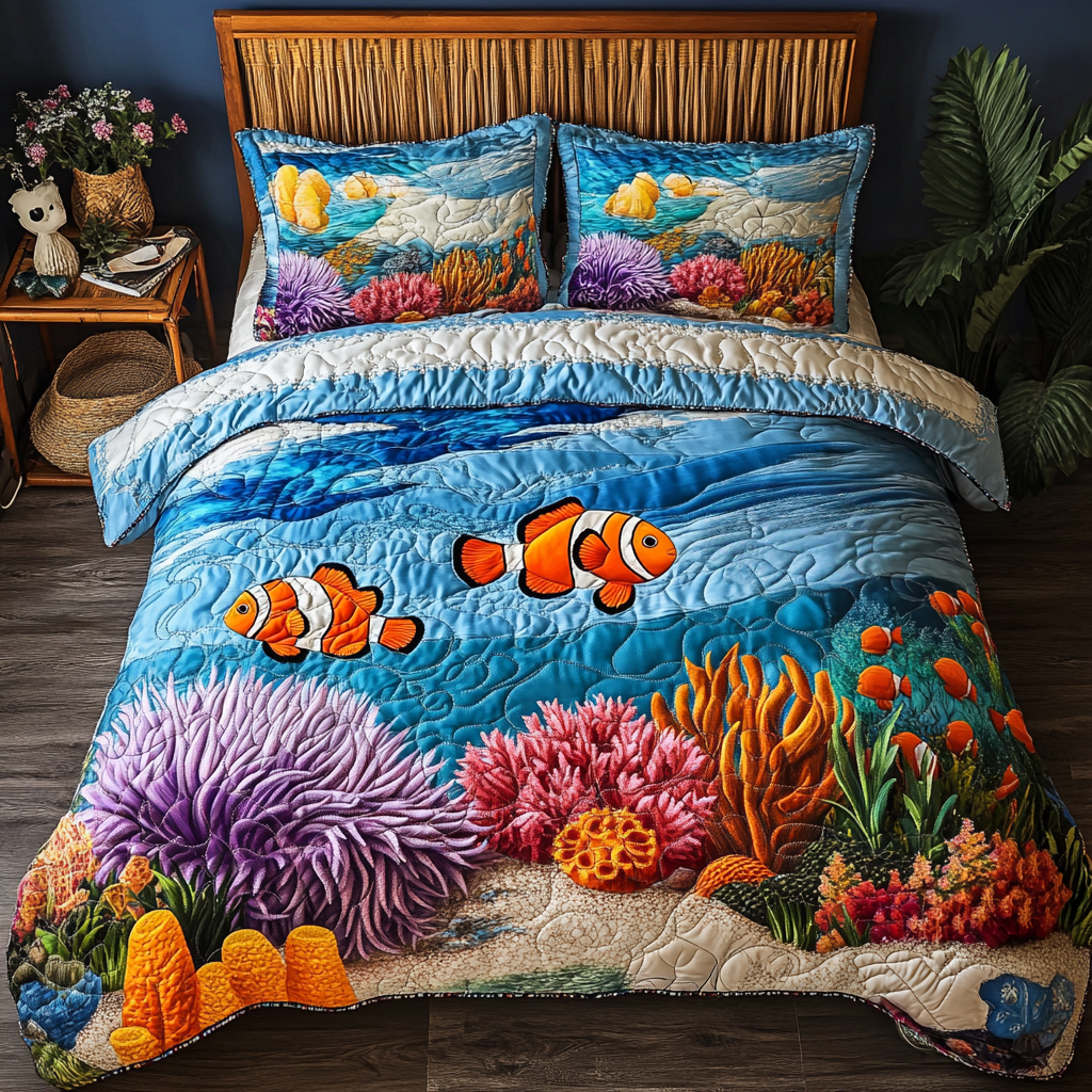 Vibrant Seas Quilted Bedding Set Bed Room Decoration Best Gifts For Fisherman