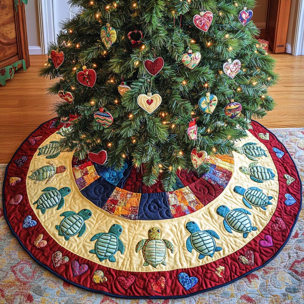 Vibrant Shells Christmas Quilted Tree Skirt Winter Holiday Decor