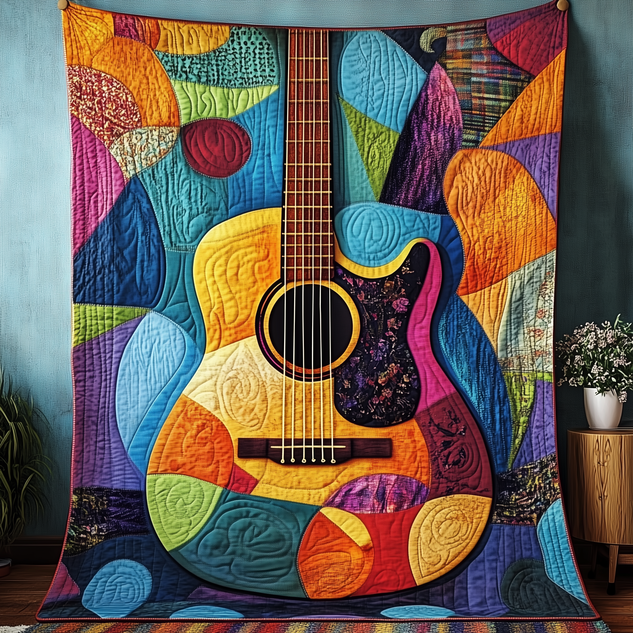 Vibrant Solo Guitar Quilted Blanket Christmas Throw Blanket Christmas Presents For Guitar Players