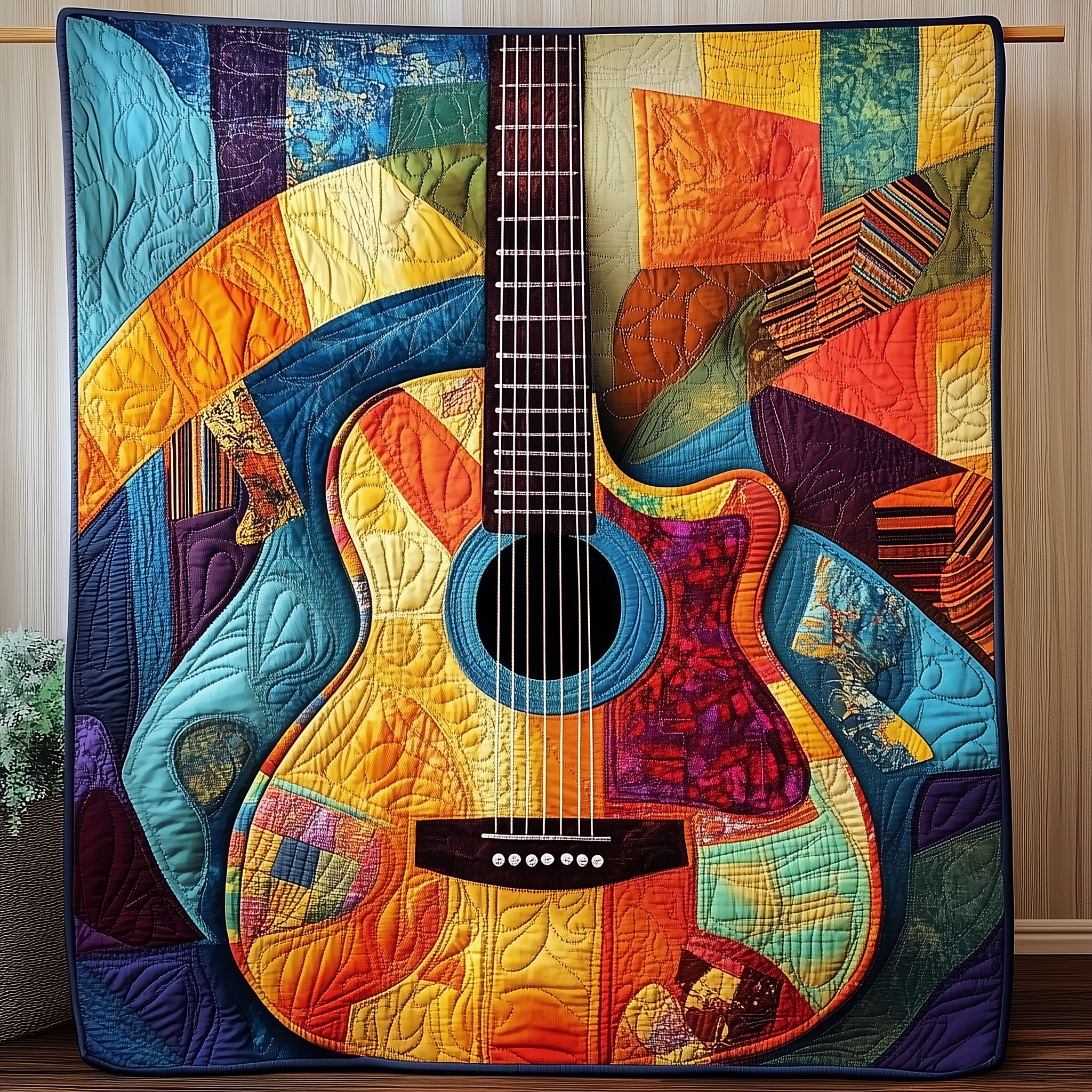 Vibrant Solo Guitar Quilted Blanket Christmas Throw Blanket Christmas Presents For Guitarists