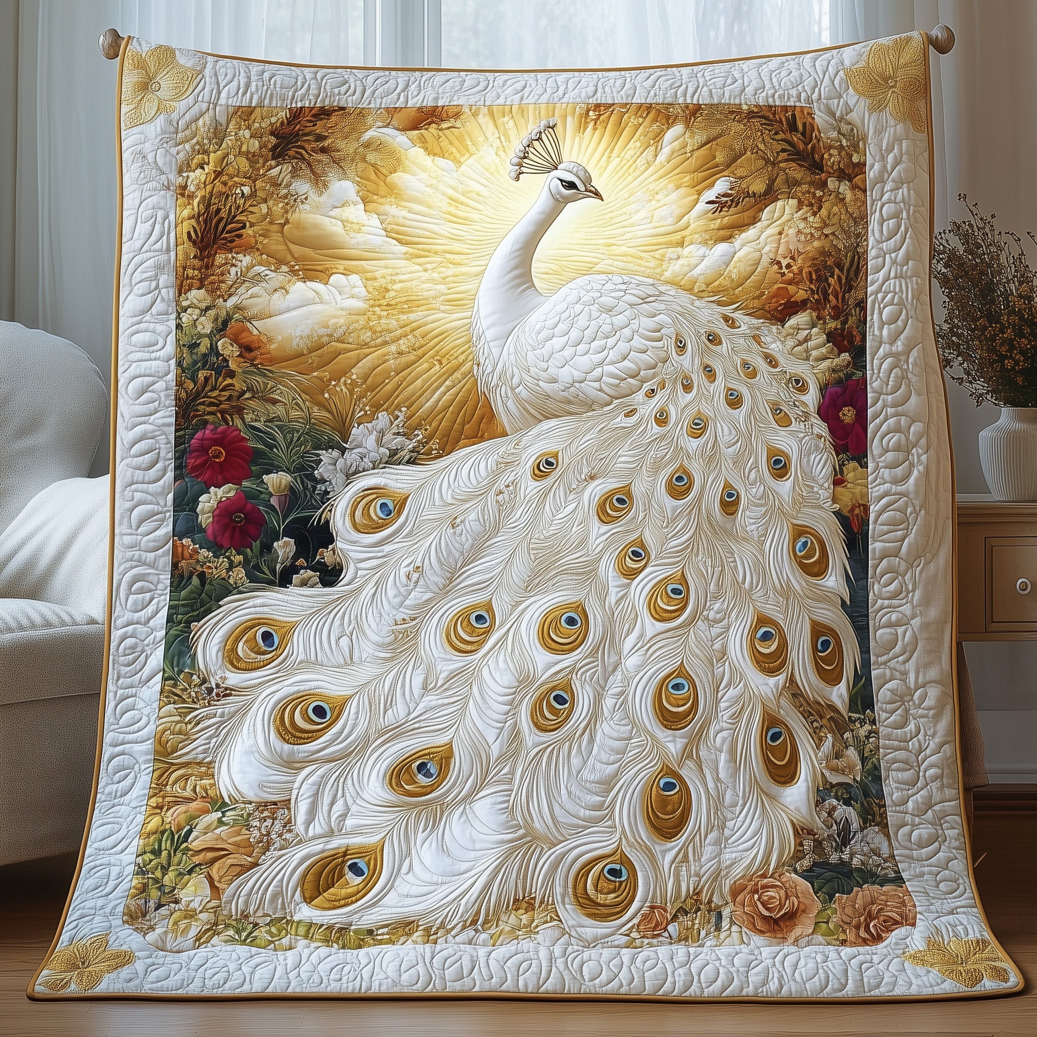 Vibrant Splendor Quilted Blanket Best Couch Throw BlanketPeacock Lovers Presents