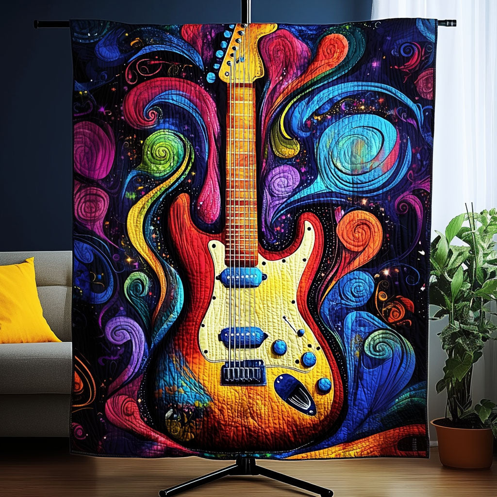 Vibrant Strings Quilted Blanket Gifts For Guitar Players