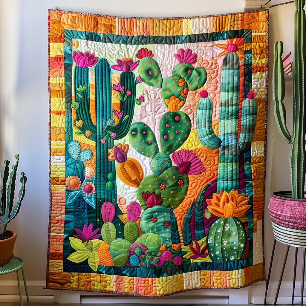 Vibrant Succulent Cactus Quilted Blanket Cute Blankets For Bed