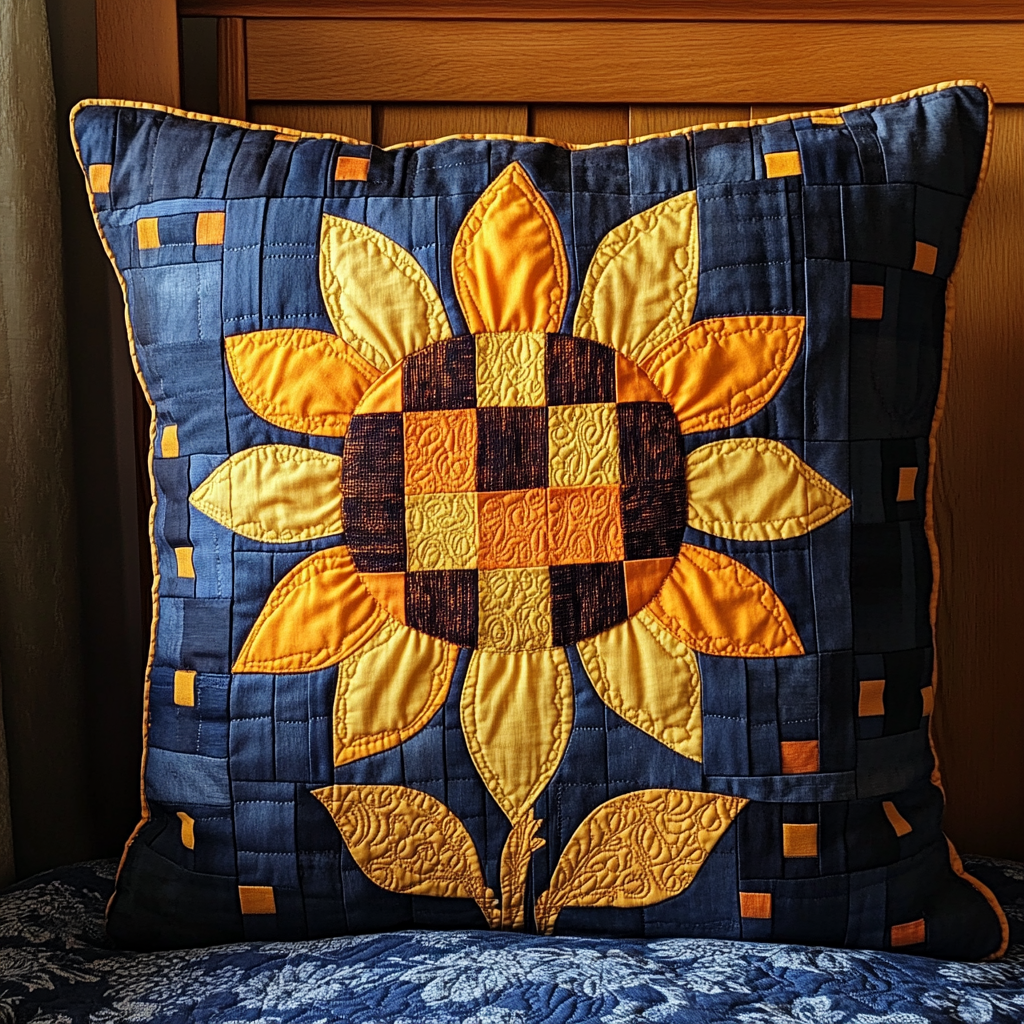 Vibrant Sunflower Quilted Pillow Case Seasonal Holiday Pillow Cover
