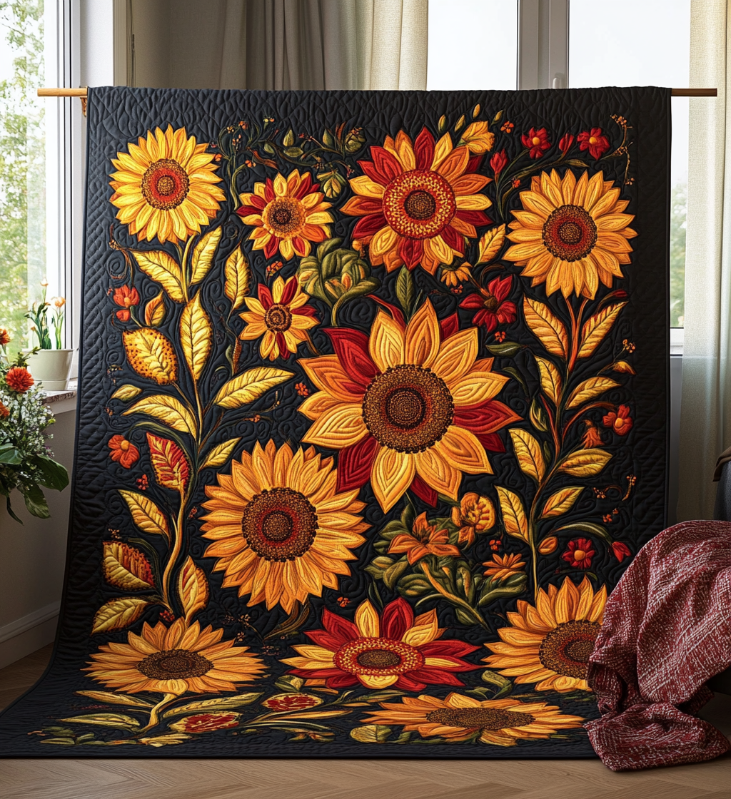 Vibrant Sunflowers Quilted Blanket Gifts For Sunflower Lovers