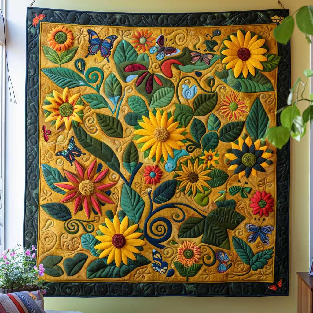 Vibrant Sunflowers Quilted Blanket Sunflower Gifts For Her