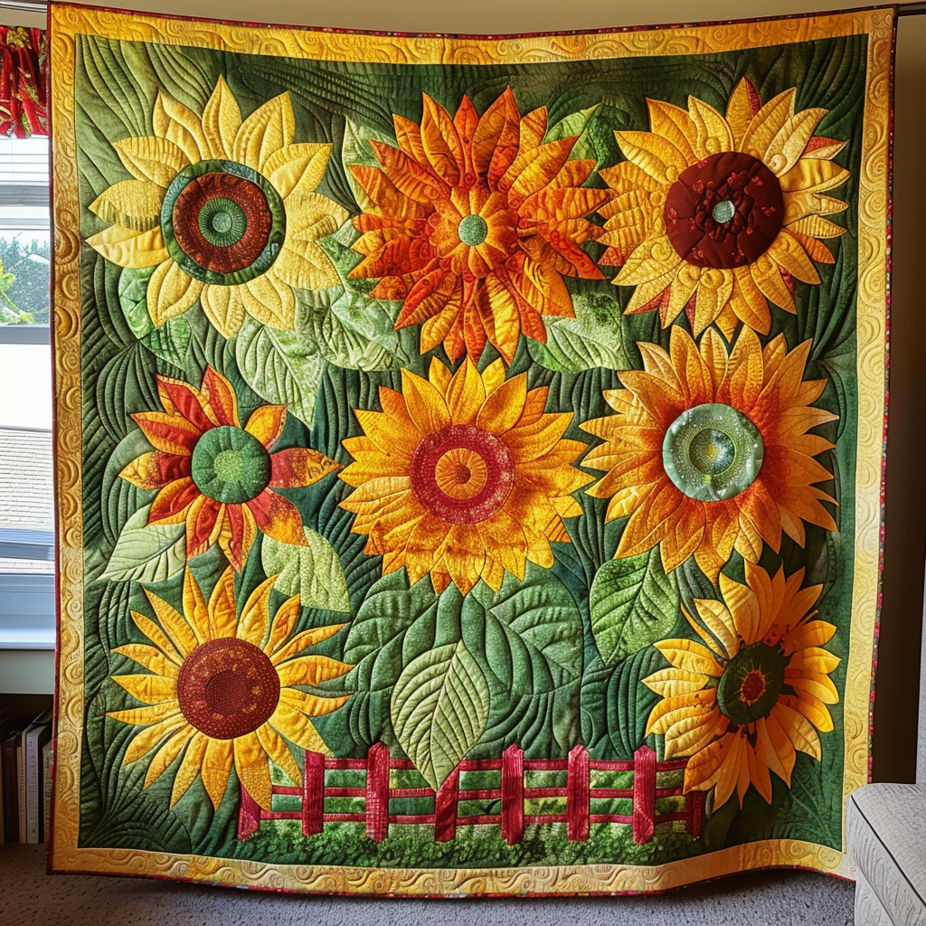 Vibrant Sunflowers Quilted Blanket Sunflower Gifts For Women