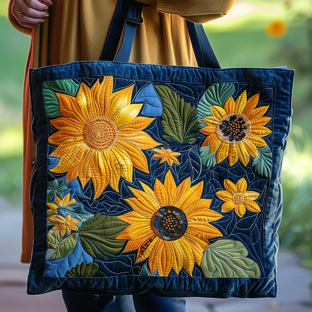 Vibrant Sunflowers Quilted Tote Bag Gift With Sunflowers