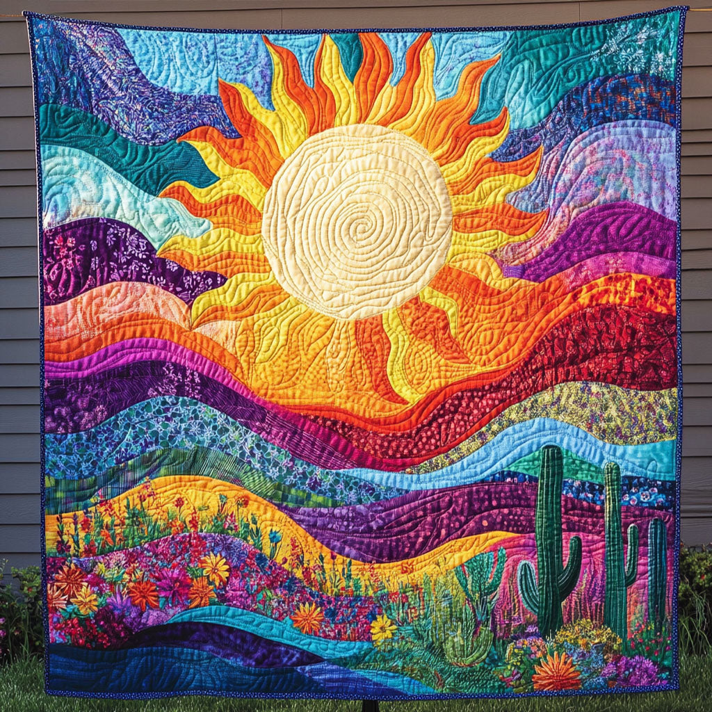 Vibrant Sunscape Quilted Blanket Best Throw Blanket Cactus Theme Gifts
