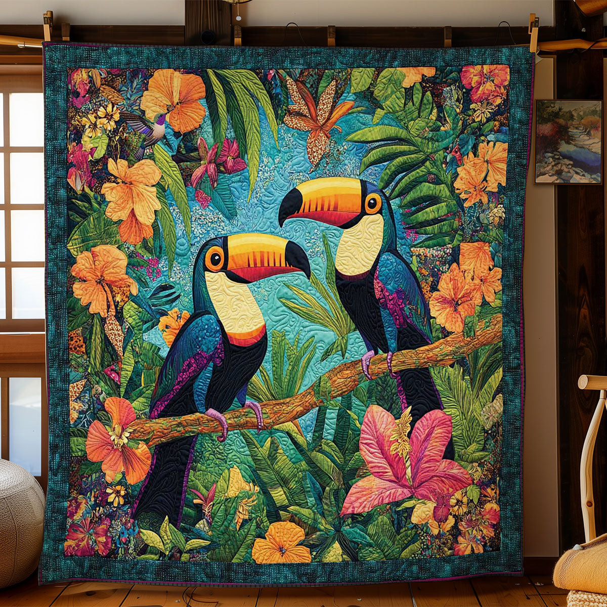 Vibrant Toucans Paradise Xmas Quilted Blanket Blanket Coolf Gifts For Married Couples