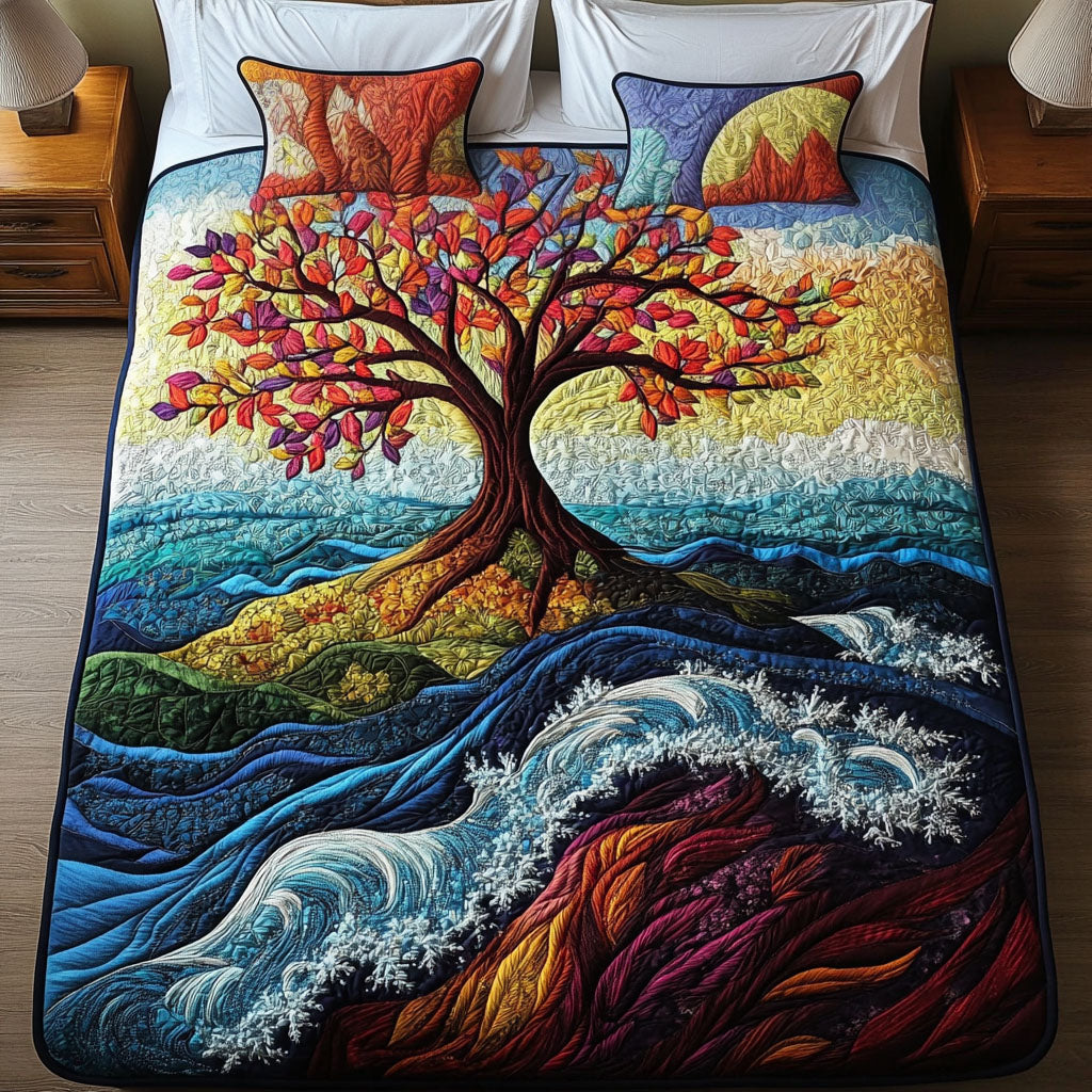 Vibrant Tree Quilted Bedding Set Cute Bedroom Decor Tree Of Life Gifts For Her