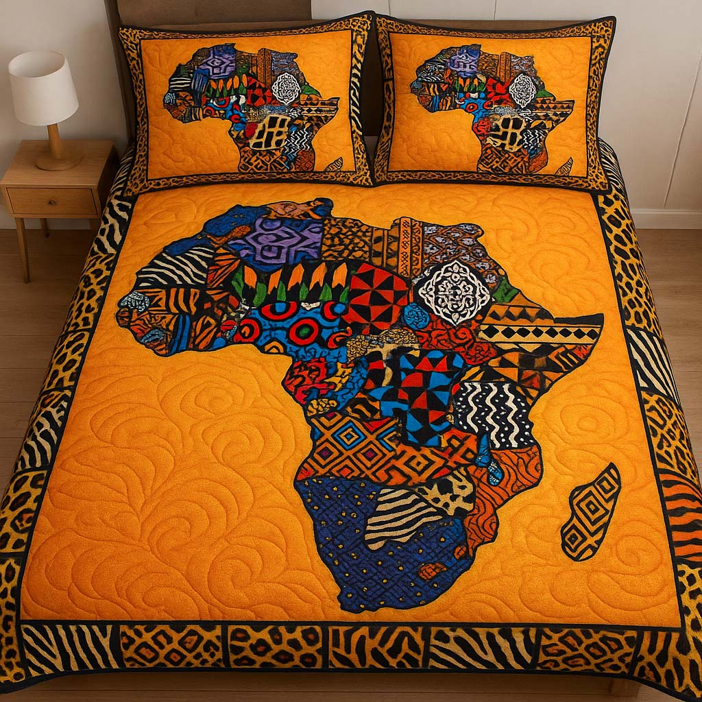 Vibrant Tribal Map Quilted Bedding Set Bed Decorations Best African American Gifts