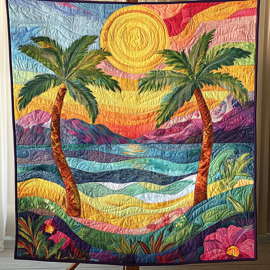 Vibrant Tropics Quilted Blanket Best Throw Blanket Christmas Presents For Surfers